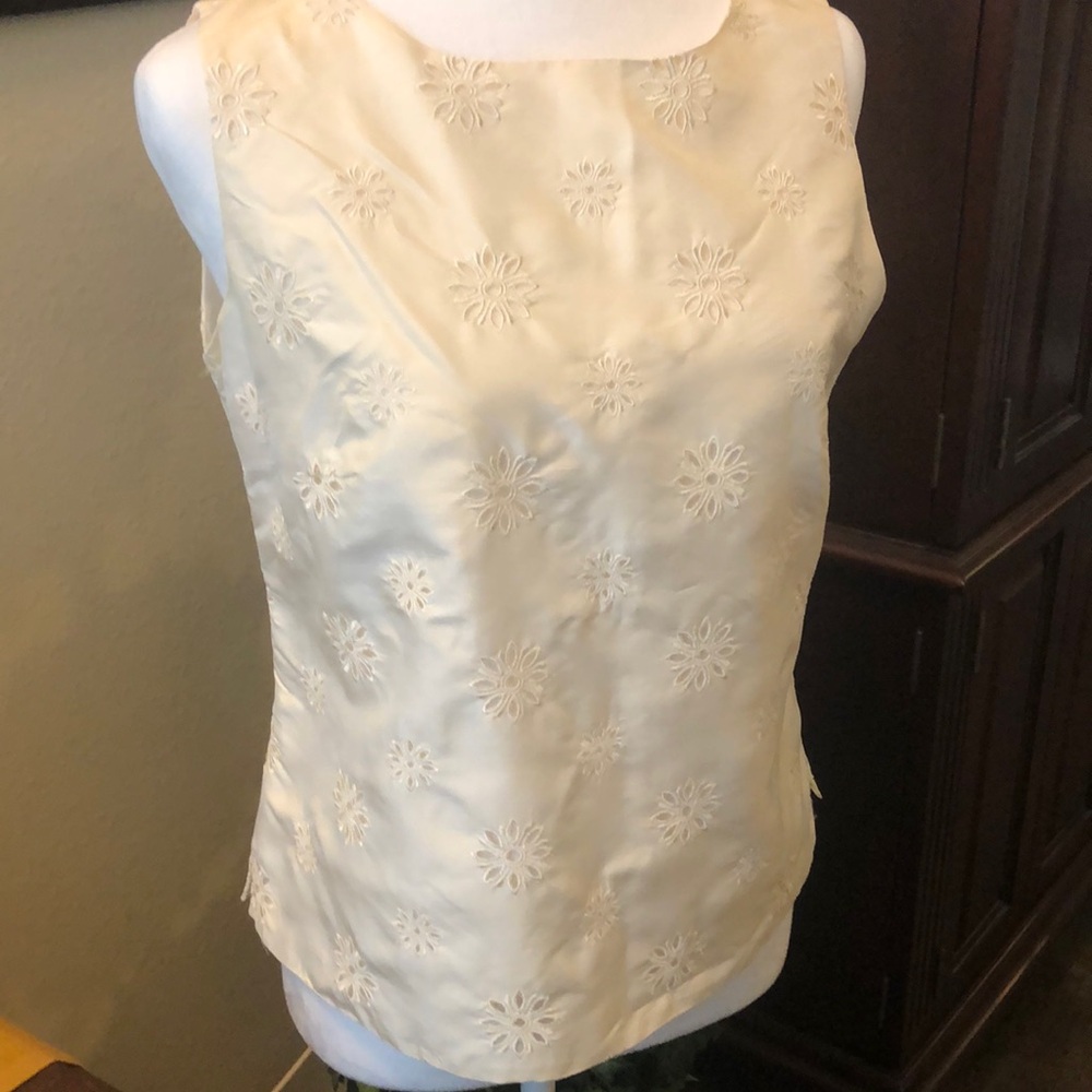 Talbots White Fitted Embellished Blouse
